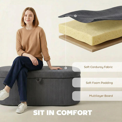 HOMCOM Storage Ottoman, Corduroy Upholstered Ottoman Storage Box with Padded Seat, 105 x 51 x 49 cm Additional View 16