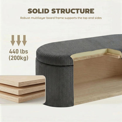 HOMCOM Storage Ottoman, Corduroy Upholstered Ottoman Storage Box with Padded Seat, 105 x 51 x 49 cm Additional View 17