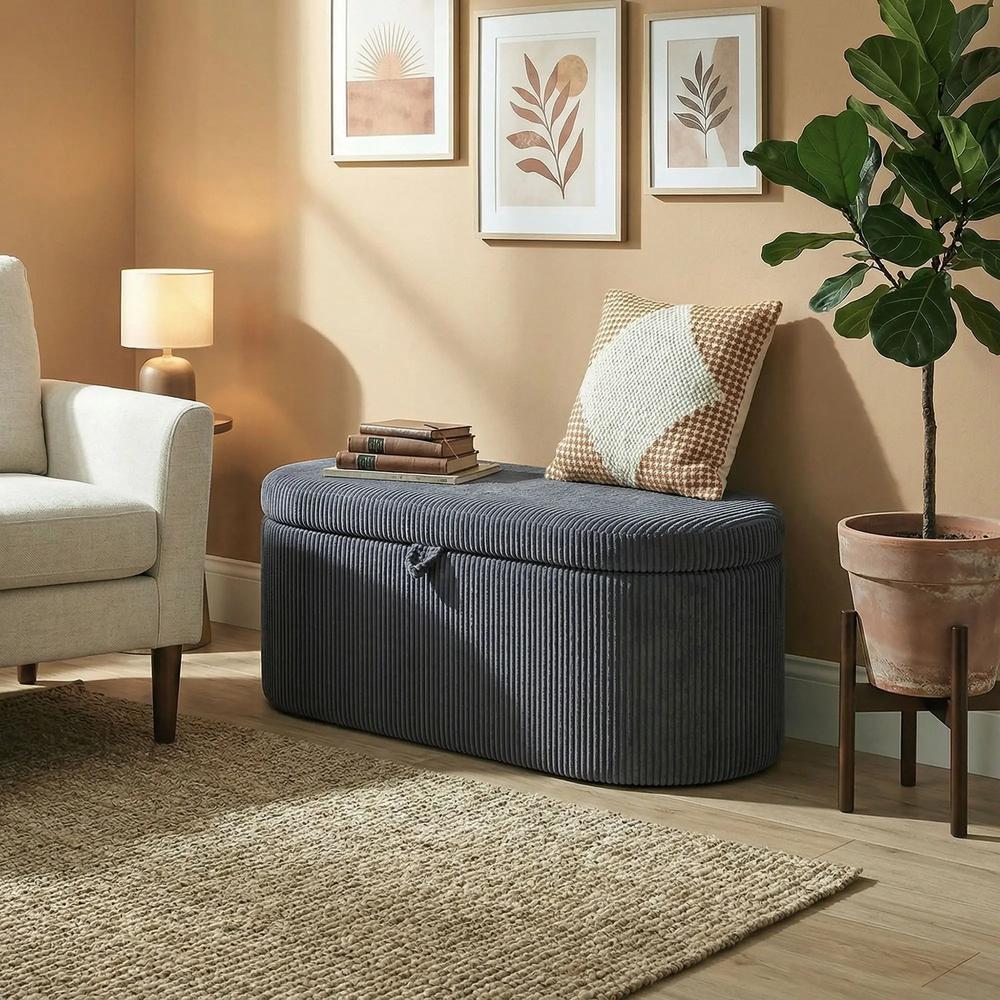 HOMCOM Storage Ottoman, Corduroy Upholstered Ottoman Storage Box with Padded Seat, 105 x 51 x 49 cm Additional View 19