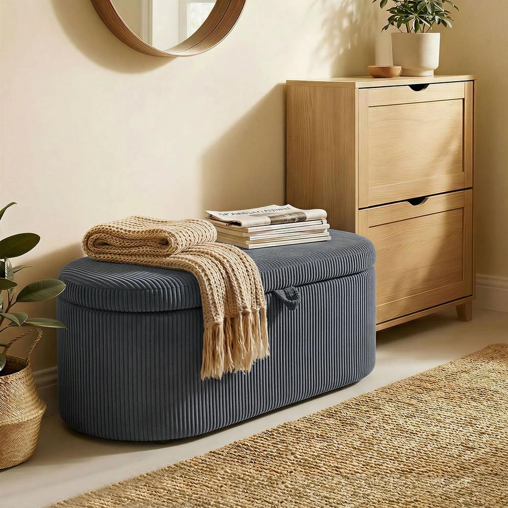 HOMCOM Storage Ottoman, Corduroy Upholstered Ottoman Storage Box with Padded Seat, 105 x 51 x 49 cm Additional View 20