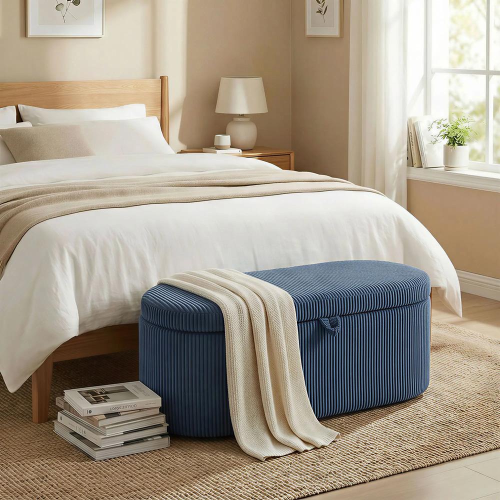 HOMCOM Storage Ottoman, Corduroy Upholstered Ottoman Storage Box with Padded Seat, 105 x 51 x 49 cm Additional View 2