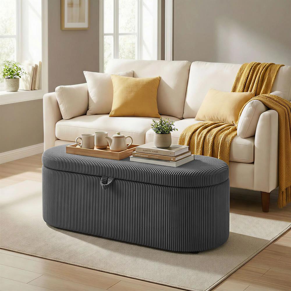 HOMCOM Storage Ottoman, Corduroy Upholstered Ottoman Storage Box with Padded Seat, 105 x 51 x 49 cm Additional View 21