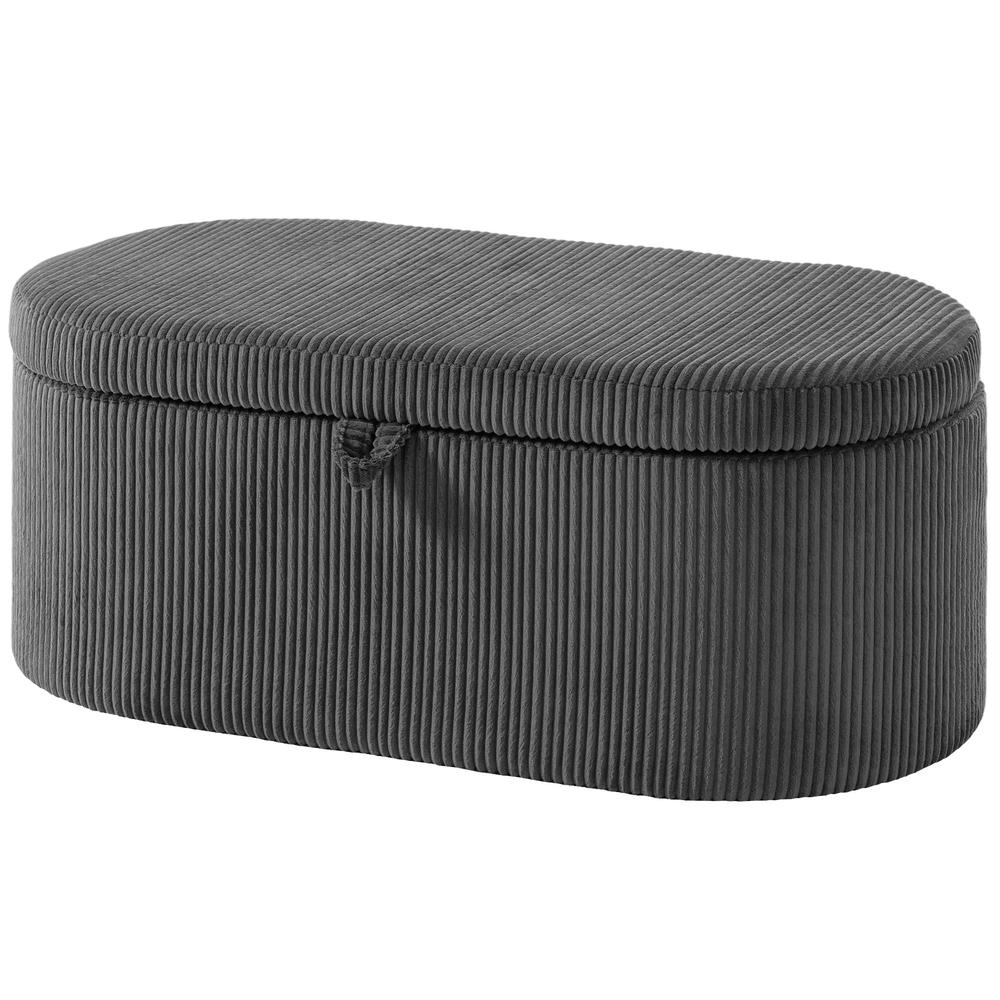 HOMCOM Storage Ottoman, Corduroy Upholstered Ottoman Storage Box with Padded Seat, 105 x 51 x 49 cm Additional View 22
