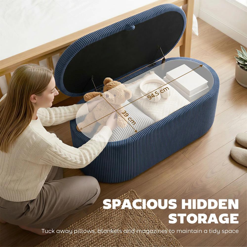 HOMCOM Storage Ottoman, Corduroy Upholstered Ottoman Storage Box with Padded Seat, 105 x 51 x 49 cm Additional View 4