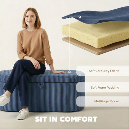 HOMCOM Storage Ottoman, Corduroy Upholstered Ottoman Storage Box with Padded Seat, 105 x 51 x 49 cm Additional View 5