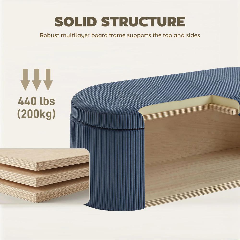 HOMCOM Storage Ottoman, Corduroy Upholstered Ottoman Storage Box with Padded Seat, 105 x 51 x 49 cm Additional View 6