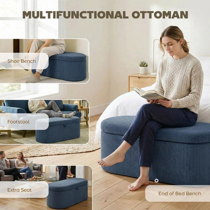 HOMCOM Storage Ottoman, Corduroy Upholstered Ottoman Storage Box with Padded Seat, 105 x 51 x 49 cm Additional View 7