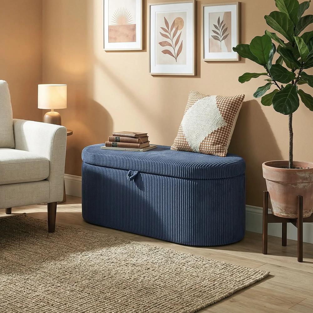 HOMCOM Storage Ottoman, Corduroy Upholstered Ottoman Storage Box with Padded Seat, 105 x 51 x 49 cm Additional View 8