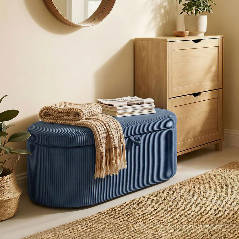 HOMCOM Storage Ottoman, Corduroy Upholstered Ottoman Storage Box with Padded Seat, 105 x 51 x 49 cm Additional View 9