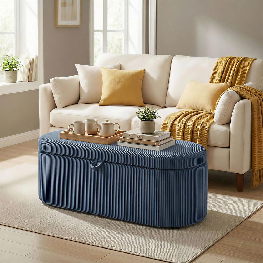 HOMCOM Storage Ottoman, Corduroy Upholstered Ottoman Storage Box with Padded Seat, 105 x 51 x 49 cm Additional View 10