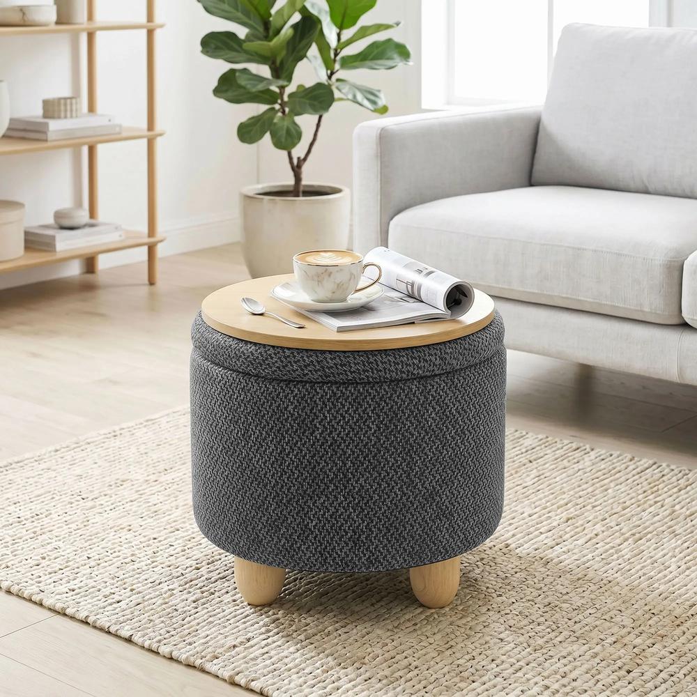 HOMCOM Storage Sitting Bench with Lid, Round Storage Ottoman with Rubberwood Legs Additional View 14