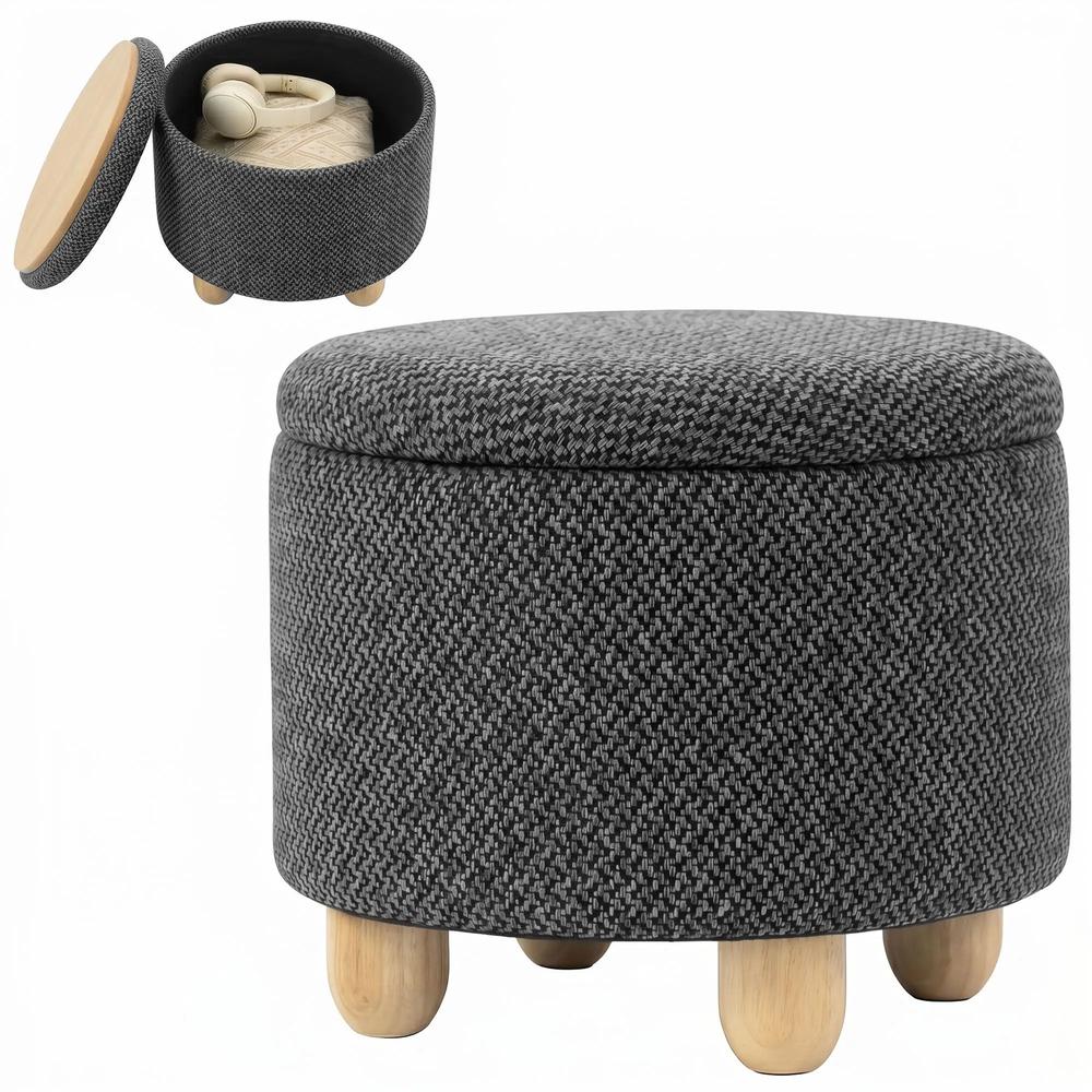HOMCOM Storage Sitting Bench with Lid, Round Storage Ottoman with Rubberwood Legs Additional View 15