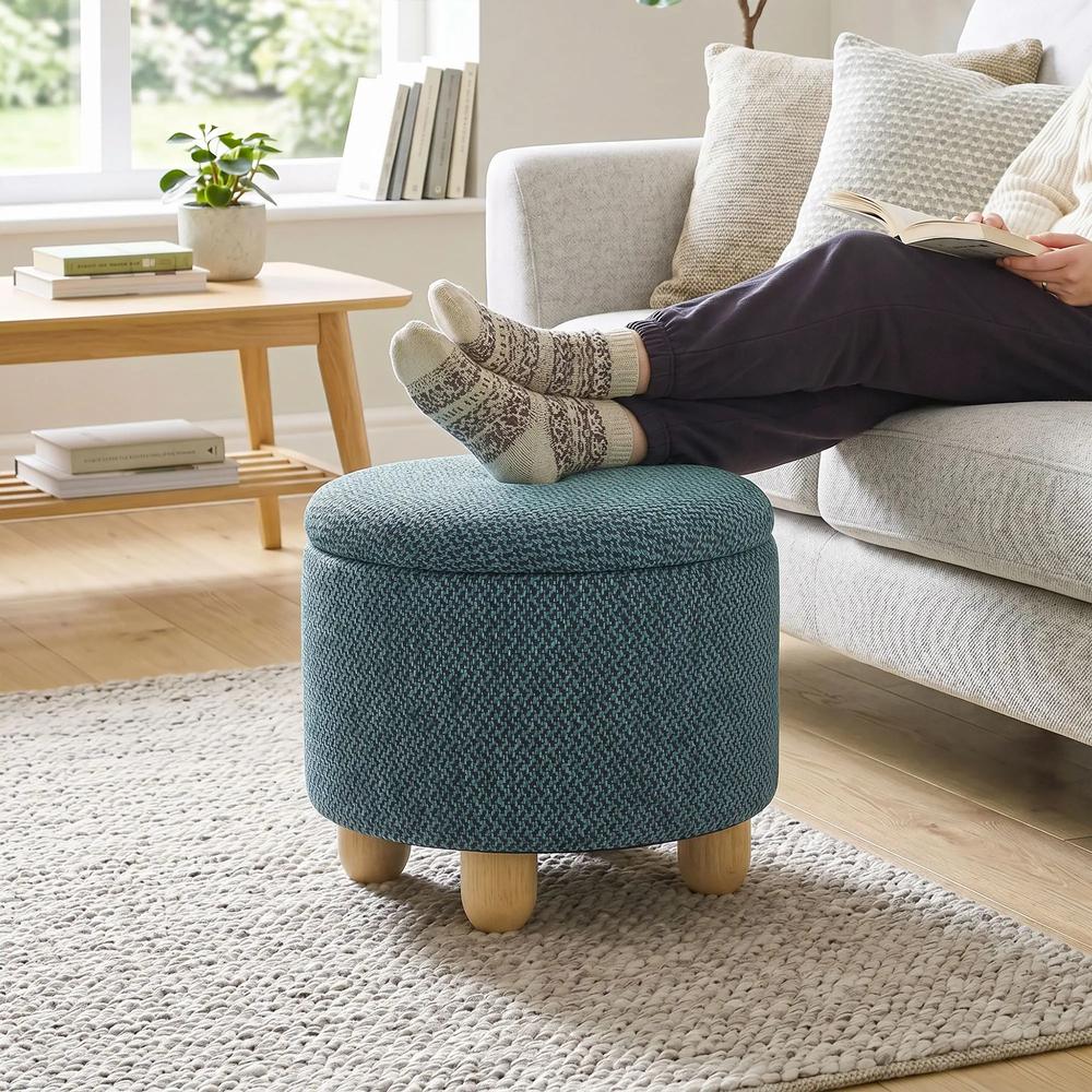 HOMCOM Storage Sitting Bench with Lid, Round Storage Ottoman with Rubberwood Legs Additional View 17