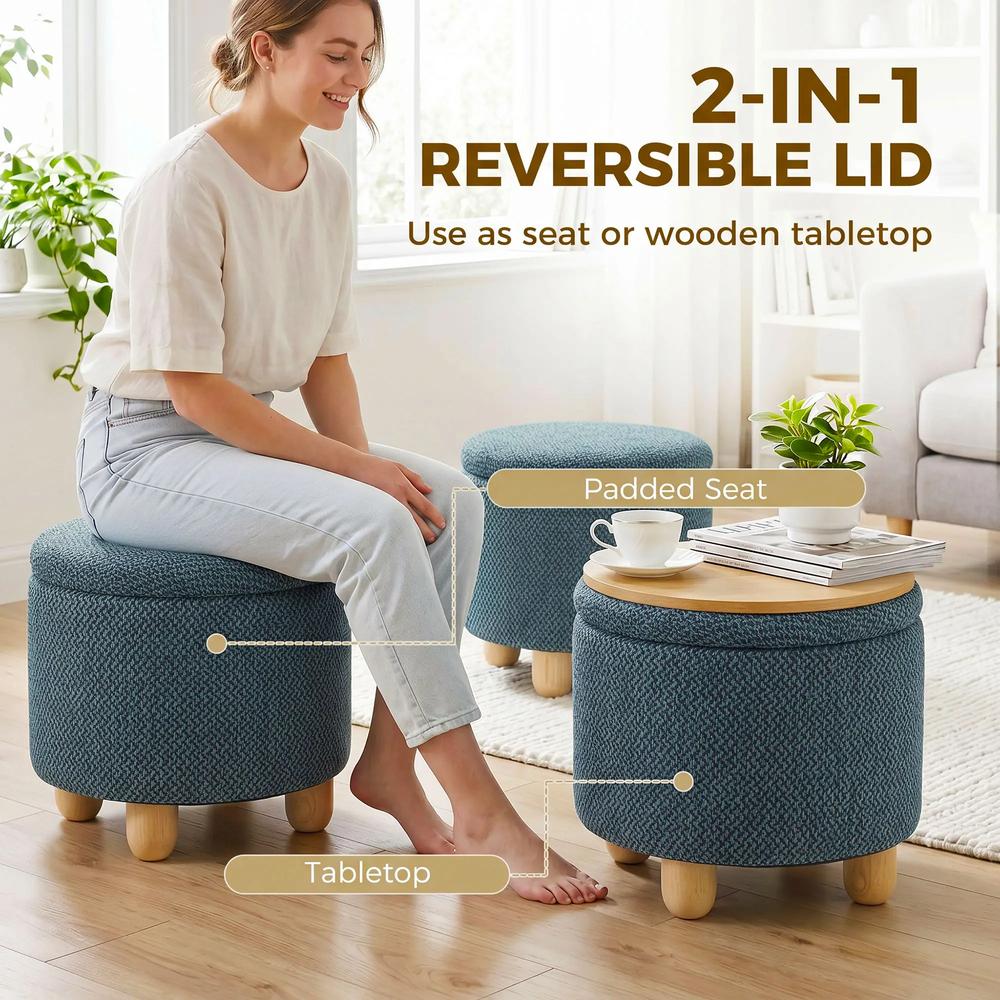HOMCOM Storage Sitting Bench with Lid, Round Storage Ottoman with Rubberwood Legs Additional View 19