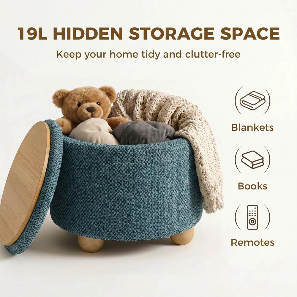 HOMCOM Storage Sitting Bench with Lid, Round Storage Ottoman with Rubberwood Legs Additional View 20