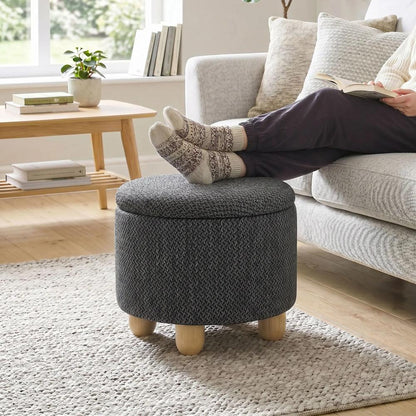 HOMCOM Storage Sitting Bench with Lid, Round Storage Ottoman with Rubberwood Legs Additional View 2
