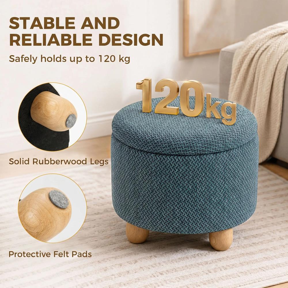 HOMCOM Storage Sitting Bench with Lid, Round Storage Ottoman with Rubberwood Legs Additional View 22