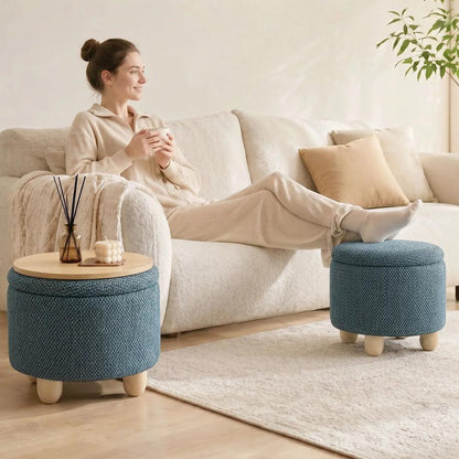 HOMCOM Storage Sitting Bench with Lid, Round Storage Ottoman with Rubberwood Legs Additional View 24