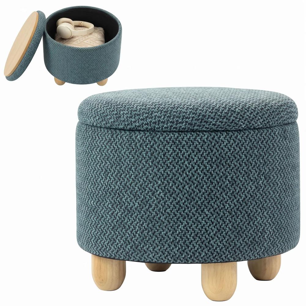 HOMCOM Storage Sitting Bench with Lid, Round Storage Ottoman with Rubberwood Legs Additional View 30