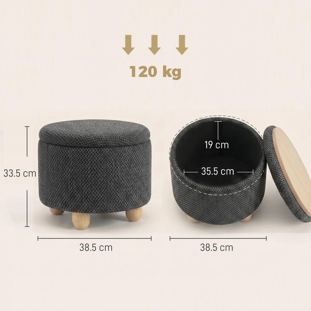 HOMCOM Storage Sitting Bench with Lid, Round Storage Ottoman with Rubberwood Legs Additional View 3