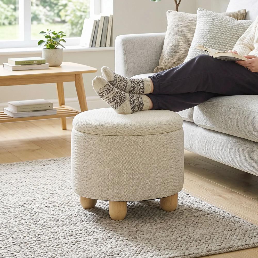 HOMCOM Storage Sitting Bench with Lid, Round Storage Ottoman with Rubberwood Legs Additional View 32