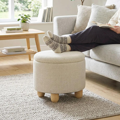 HOMCOM Storage Sitting Bench with Lid, Round Storage Ottoman with Rubberwood Legs Additional View 32