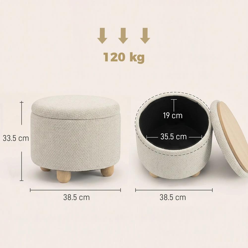 HOMCOM Storage Sitting Bench with Lid, Round Storage Ottoman with Rubberwood Legs Additional View 33