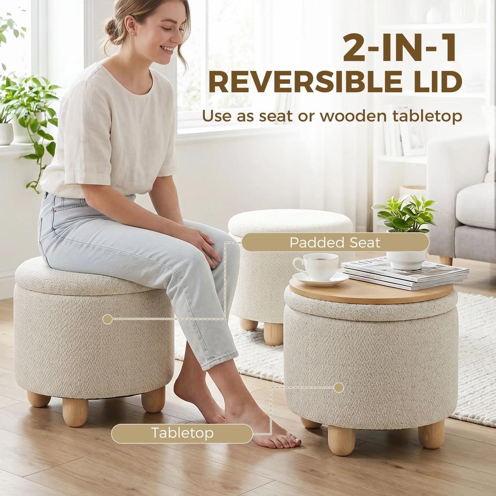 HOMCOM Storage Sitting Bench with Lid, Round Storage Ottoman with Rubberwood Legs Additional View 34
