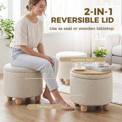 HOMCOM Storage Sitting Bench with Lid, Round Storage Ottoman with Rubberwood Legs Additional View 34