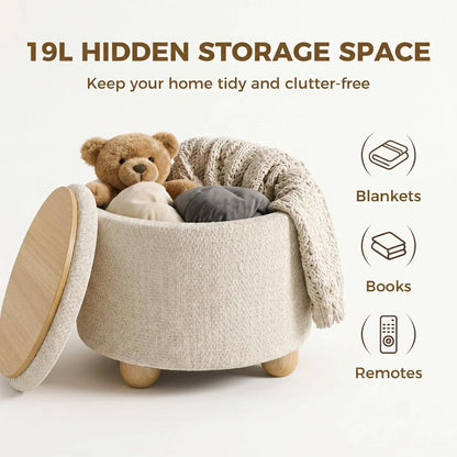 HOMCOM Storage Sitting Bench with Lid, Round Storage Ottoman with Rubberwood Legs Additional View 35