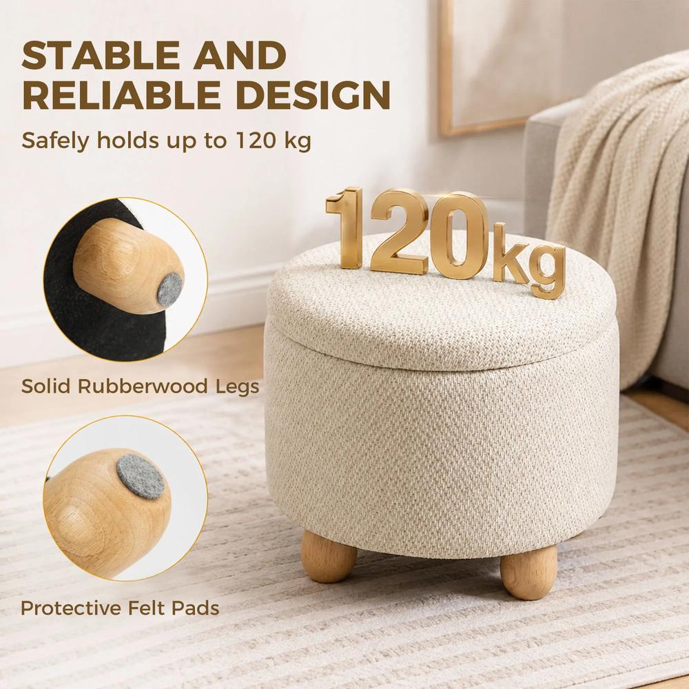 HOMCOM Storage Sitting Bench with Lid, Round Storage Ottoman with Rubberwood Legs Additional View 37