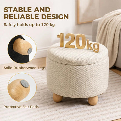 HOMCOM Storage Sitting Bench with Lid, Round Storage Ottoman with Rubberwood Legs Additional View 37