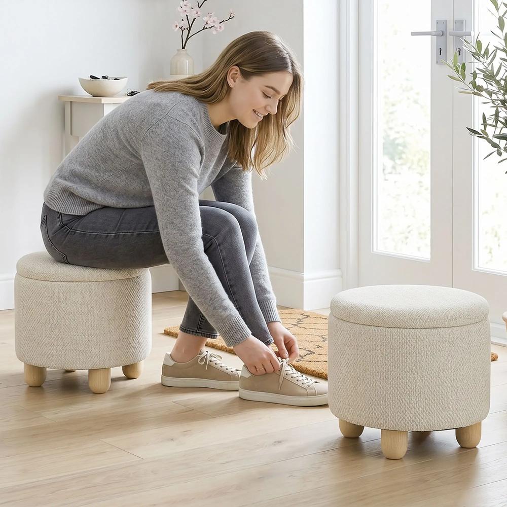 HOMCOM Storage Sitting Bench with Lid, Round Storage Ottoman with Rubberwood Legs Additional View 38