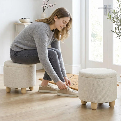 HOMCOM Storage Sitting Bench with Lid, Round Storage Ottoman with Rubberwood Legs Additional View 38