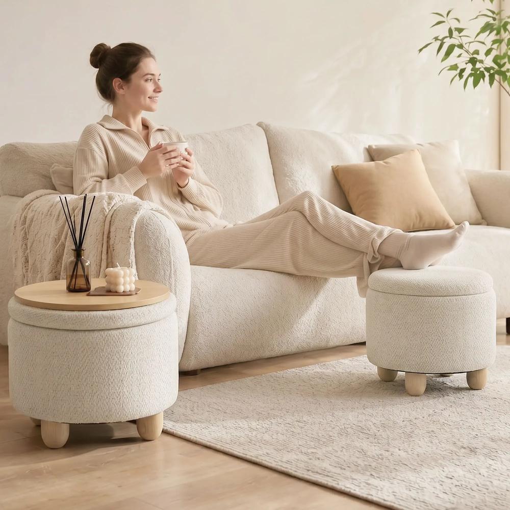 HOMCOM Storage Sitting Bench with Lid, Round Storage Ottoman with Rubberwood Legs Additional View 39