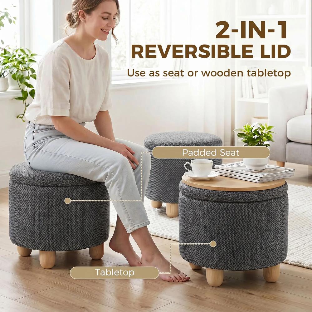 HOMCOM Storage Sitting Bench with Lid, Round Storage Ottoman with Rubberwood Legs Additional View 4