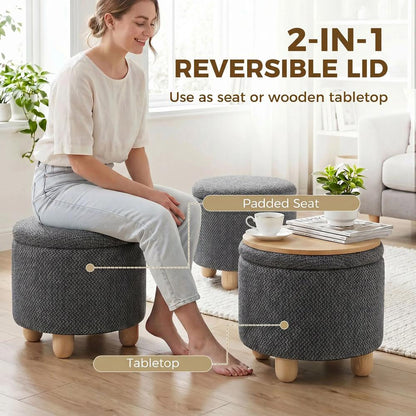 HOMCOM Storage Sitting Bench with Lid, Round Storage Ottoman with Rubberwood Legs Additional View 4