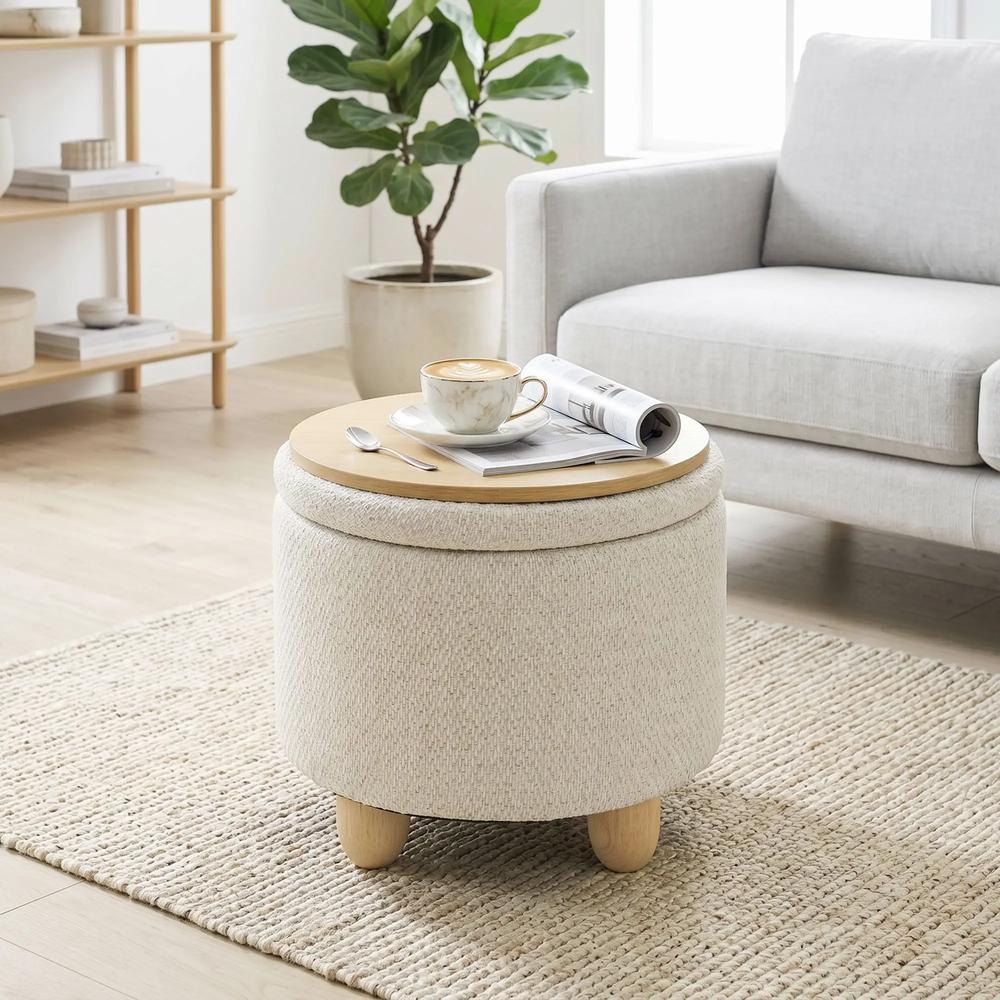 HOMCOM Storage Sitting Bench with Lid, Round Storage Ottoman with Rubberwood Legs Additional View 44