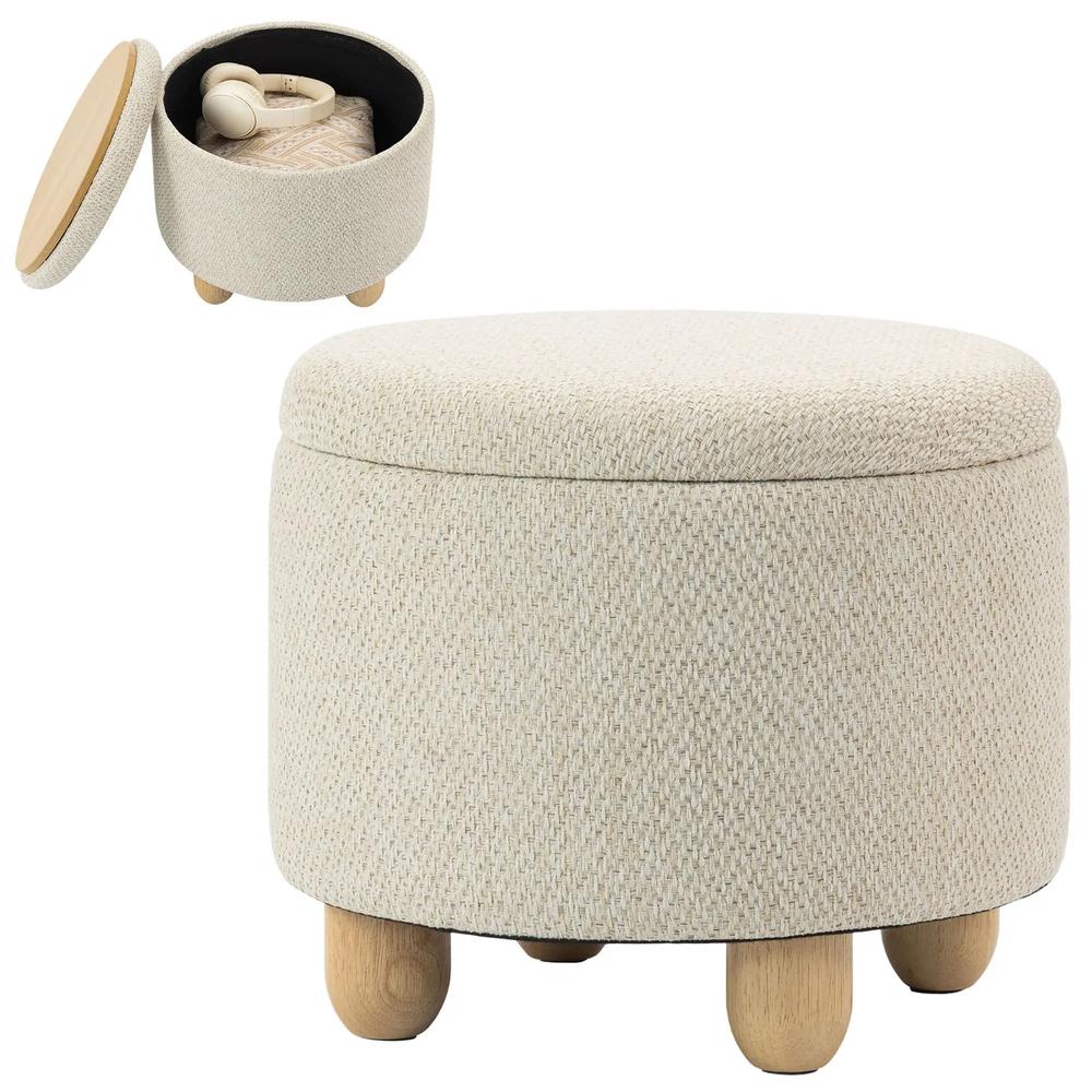 HOMCOM Storage Sitting Bench with Lid, Round Storage Ottoman with Rubberwood Legs Additional View 45