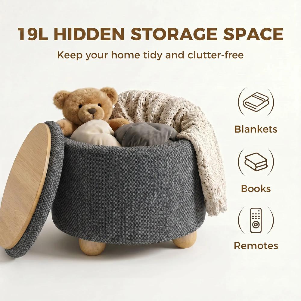 HOMCOM Storage Sitting Bench with Lid, Round Storage Ottoman with Rubberwood Legs Additional View 5