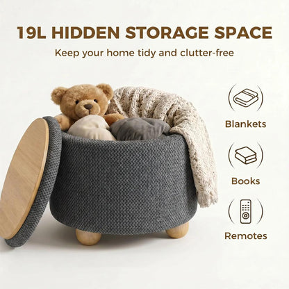 HOMCOM Storage Sitting Bench with Lid, Round Storage Ottoman with Rubberwood Legs Additional View 5