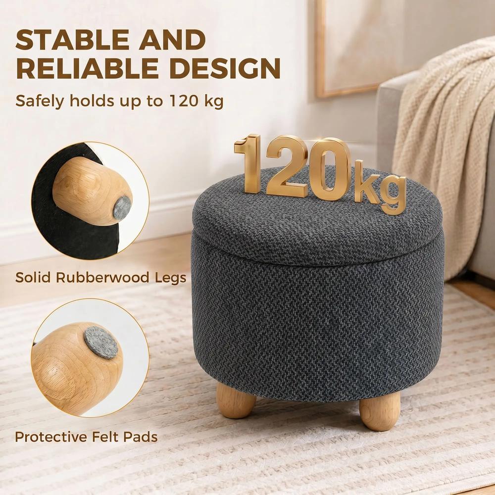 HOMCOM Storage Sitting Bench with Lid, Round Storage Ottoman with Rubberwood Legs Additional View 7
