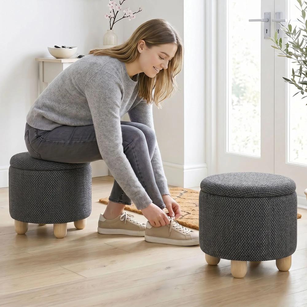 HOMCOM Storage Sitting Bench with Lid, Round Storage Ottoman with Rubberwood Legs Additional View 8