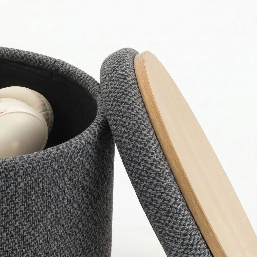 HOMCOM Storage Sitting Bench with Lid, Round Storage Ottoman with Rubberwood Legs Additional View 10