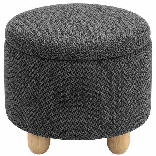 HOMCOM Storage Sitting Bench with Lid, Round Storage Ottoman with Rubberwood Legs
