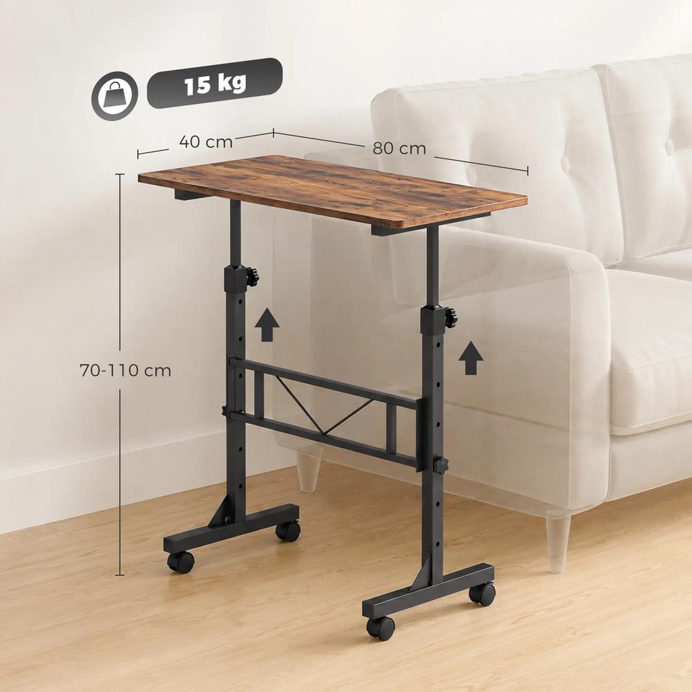HOMCOM Overbed Table Adjustable Height Sofa Side Table with Wheels 80 x 40 cm Additional View 17