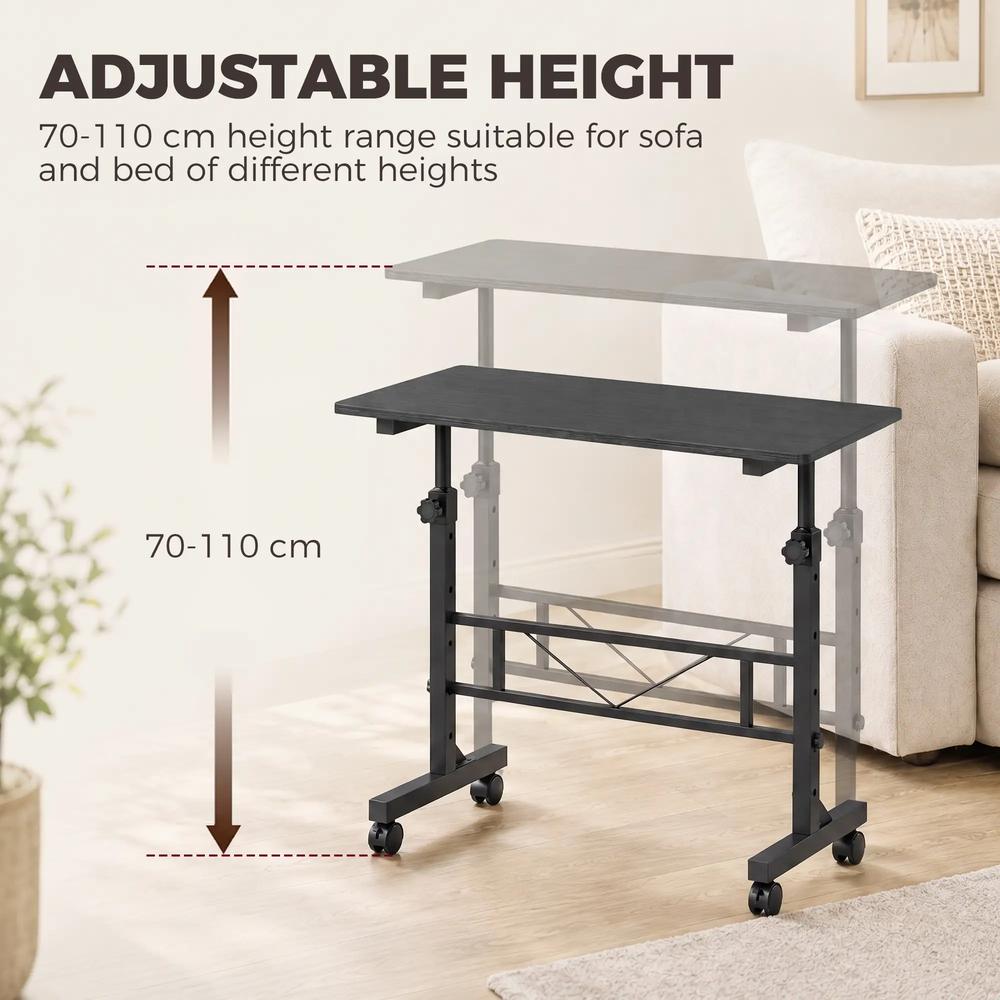 HOMCOM Overbed Table Adjustable Height Sofa Side Table with Wheels 80 x 40 cm Additional View 4