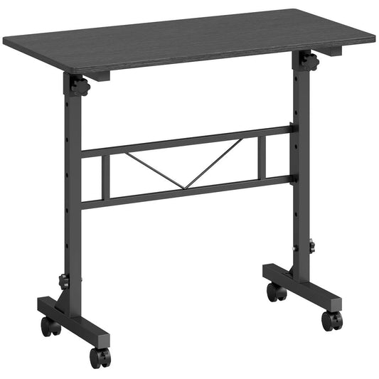 HOMCOM Overbed Table Adjustable Height Sofa Side Table with Wheels 80 x 40 cm