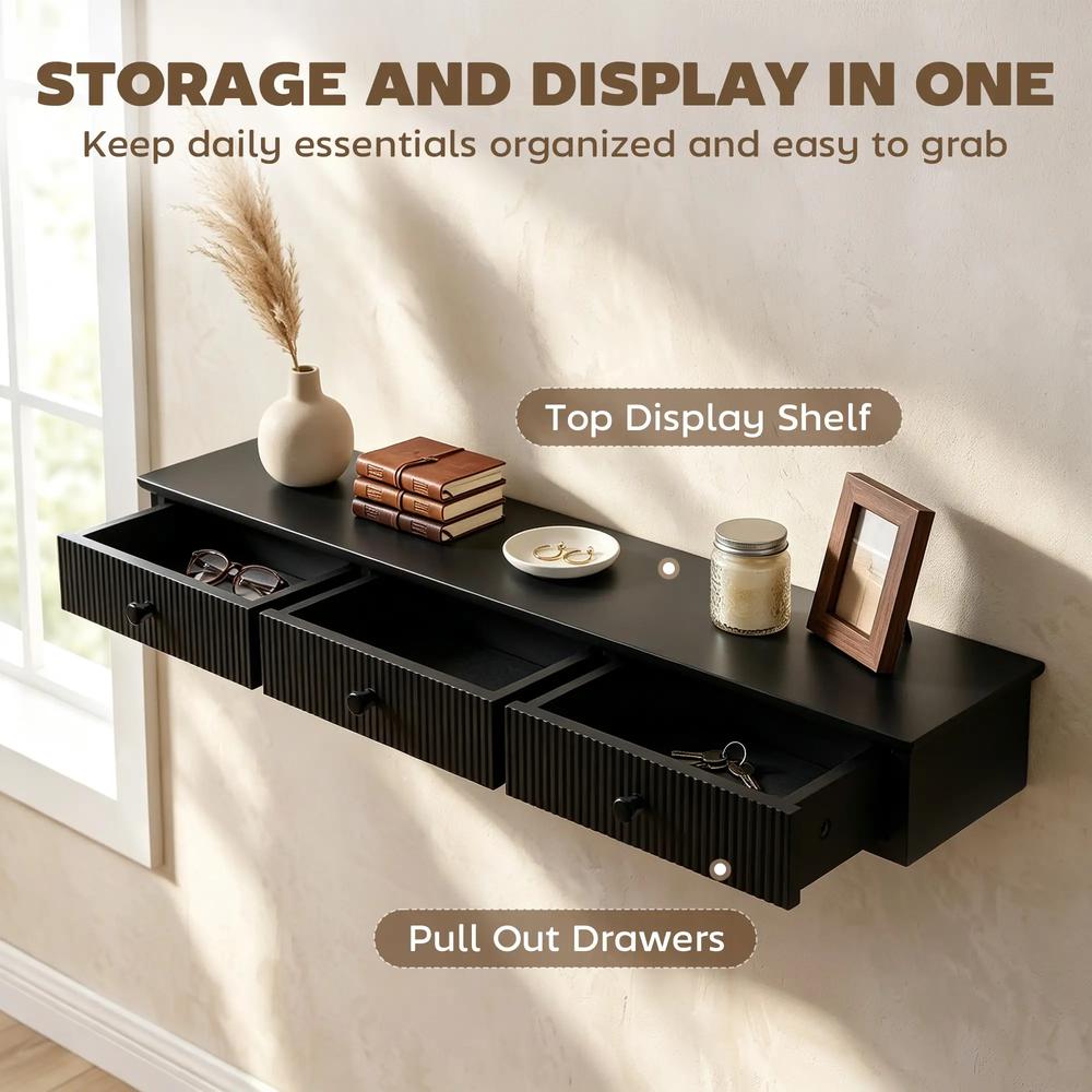 HOMCOM Shelf Wall-Mounted Storage Shelf Shelving Unit MDF 93 x 15 x 10 cm Entryway Kitchen Living Room Additional View 20