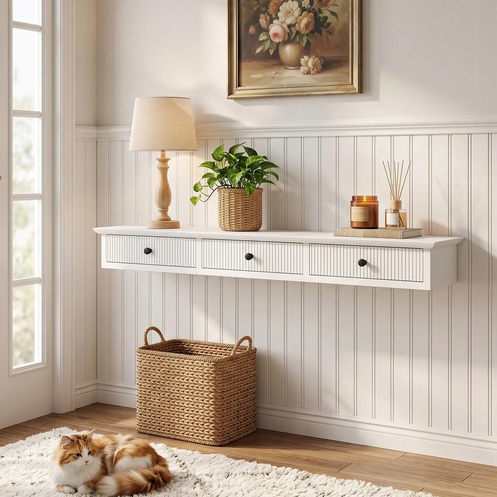 HOMCOM Shelf Wall-Mounted Storage Shelf Shelving Unit MDF 93 x 15 x 10 cm Entryway Kitchen Living Room Additional View 2